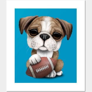 British Bulldog Puppy Playing With Football Posters and Art